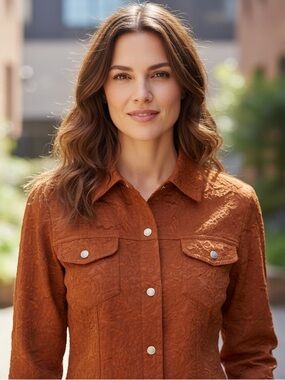 Chico's Rust Colored Button Front Shirt Jacket Size 2
